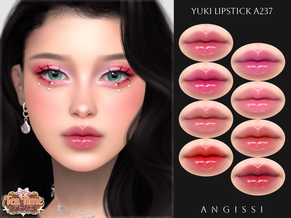 Sims 4 — Yuki Lipstick A237 by ANGISSI — PREVIEWS MADE USING HQ MOD 8 colors