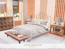 Sims 4 — Yanna Bedroom by BlusterSims — The Yanna Bedroom is a cozy, elegant space featuring a gold statement headboard,