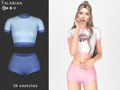 Sims 4 — Jovie Crop T-Shirt and Shorts Set by talarian — Two-piece set featuring cropped short sleeve T-shirt with