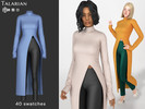 Sims 4 — Abby Long Split Sweater with Leather Leggings by talarian — Layered outfit featuring ribbed knit long sweater