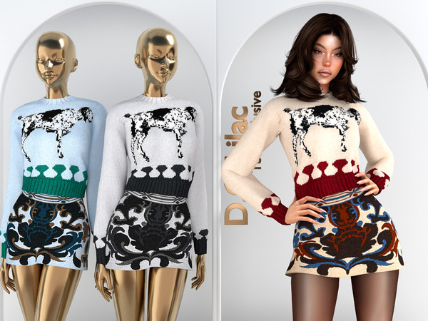 Sims 4 — Mixed Print Set DO150 Top 2177 by DOLilac — Includes: (Top + Bottom)