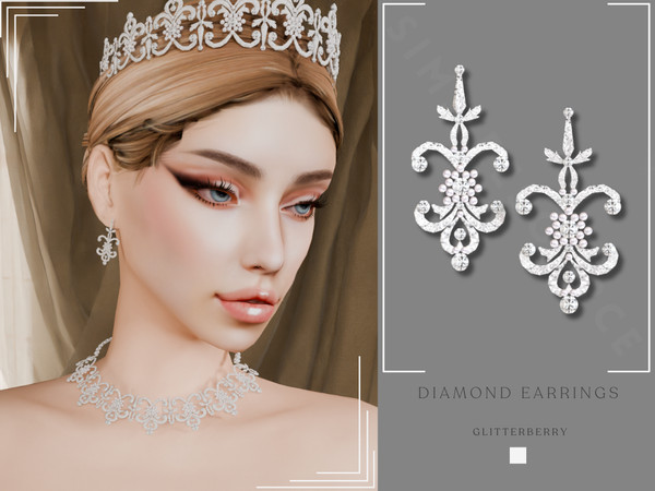 Sims 4 — Patreon- Diamond Earrings by Glitterberryfly — A white diamond gemstone earrings