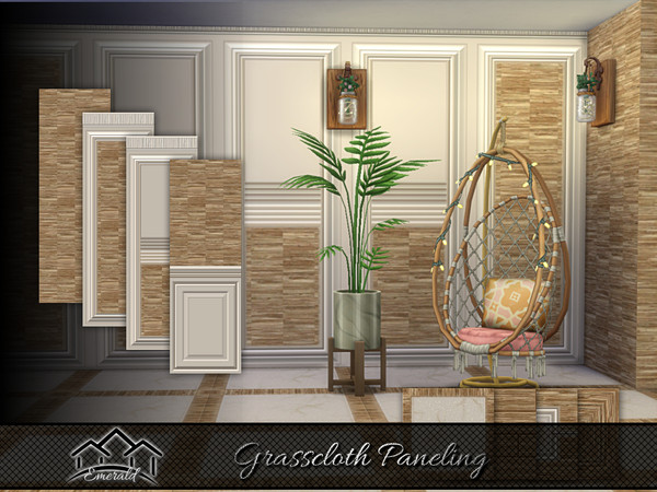 Sims 4 — Grasscloth Paneling by Emerald — Creating cozy sophisticated atmospheres with grasscloth paneling.