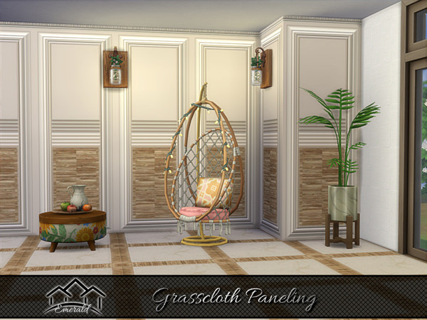 Sims 4 — Grasscloth Paneling 2 by Emerald — Creating cozy sophisticated atmospheres with grasscloth paneling.