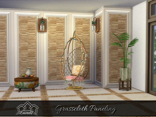 Sims 4 — Grasscloth Paneling 3 by Emerald — Creating cozy sophisticated atmospheres with grasscloth paneling.