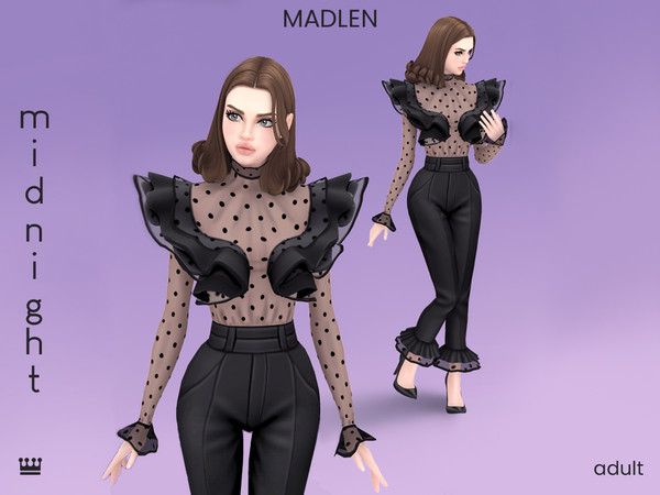 Sims 4 — Midnight Set by Madlen — Get your chic on! With this outfit, it's all about cool lace vibes and playful ruffles.