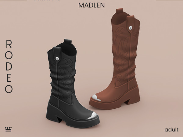 Sims 4 — [Madlen] Rodeo Boots (Tall) by Madlen — Time to kick up some dust! The laid-back cowboy boot that blends classic