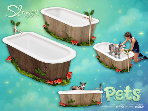 Sims 4 — Magic Meadows Pets Tub by SIMcredible! — We've expanded our Magic Meadows collection to include enchanted