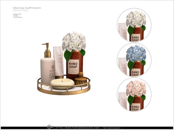 Sims 4 — Marisa - bath accesories with flowers by Severinka_ — A set of decor for bathroom decoration.