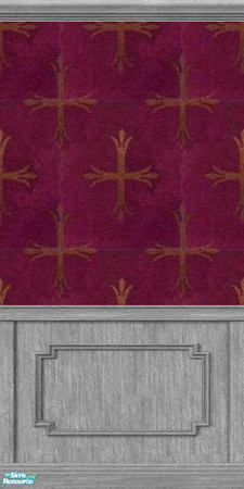 Sims 2 — D2DCross Red Velvet by D2Diamond — Velvet cross design on an old wood wainscoating.