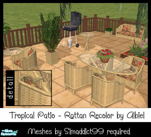 Sims 2 — Tropical Patio - Rattan - light by Albiel — Rattan recolor of the "Tropical Patio Retreat". Mesh by
