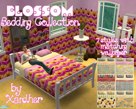 Sims 2 — Blossom Bedding Collection by Xandher — A bedding collection perfectly suited to picky teenage girls looking for