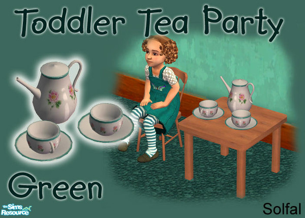 Sims 2 — Toddler Tea Party Green Rose by solfal — Yhis tea set can be placed at any table. Decorative only