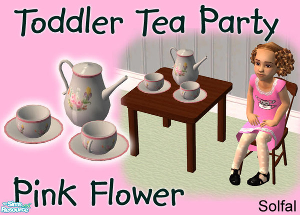 Sims 2 — Toddler Tea Party Pink Flower by solfal — Yhis tea set can be placed at any table. Decorative only
