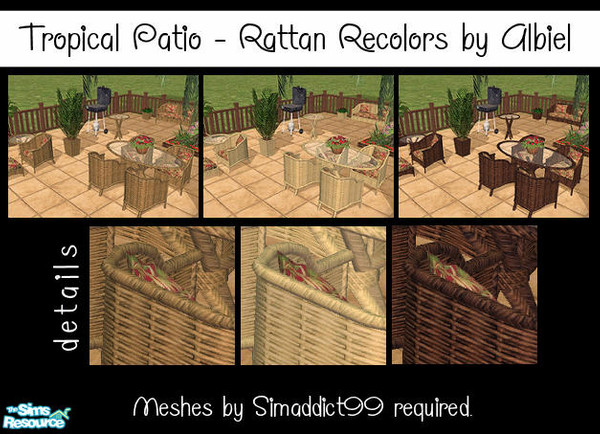 Sims 2 — Tropical Patio - Rattan Recolors 2 by Albiel — 3 rattan recolors of the "Tropical Patio Retreat" set.