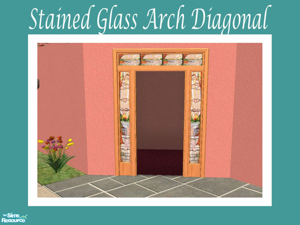 Sims 2 — Stained Glass Arch - Diagonal by Shakeshaft — Part of a set of stained glass windows and doors, set includes 6
