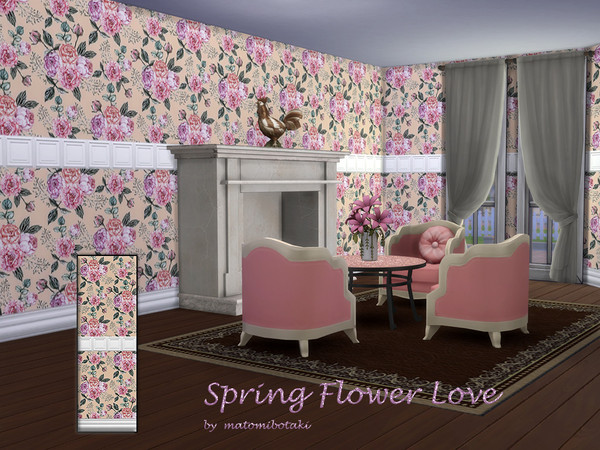 Sims 4 — Spring Flower Love by matomibotaki — Welcome spring with a cheerful floral wallpaper, all 3 wallpapers available