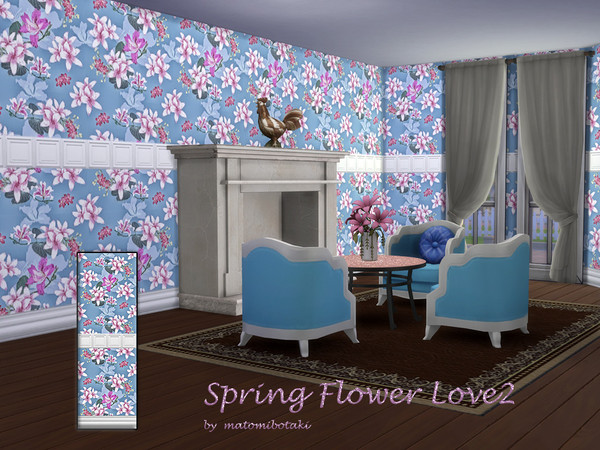 Sims 4 — Spring Flower Love2 by matomibotaki — Welcome spring with a cheerful floral wallpaper, all 3 wallpapers