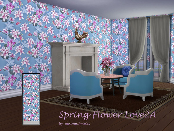 Sims 4 — Spring Flower Love2A by matomibotaki — Welcome spring with a cheerful floral wallpaper, all 3 wallpapers