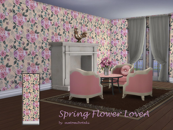 Sims 4 — Spring Flower LoveA by matomibotaki — Welcome spring with a cheerful floral wallpaper, all 3 wallpapers