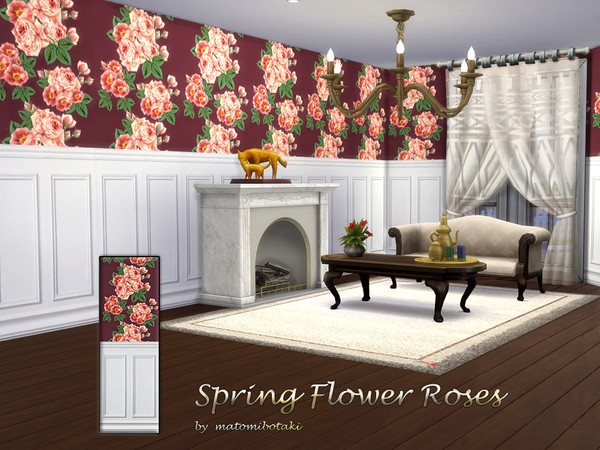 Sims 4 — Spring Flower Roses by matomibotaki — Fresh spring floral wallpapers, all 3 wallpapers available in 2 variations
