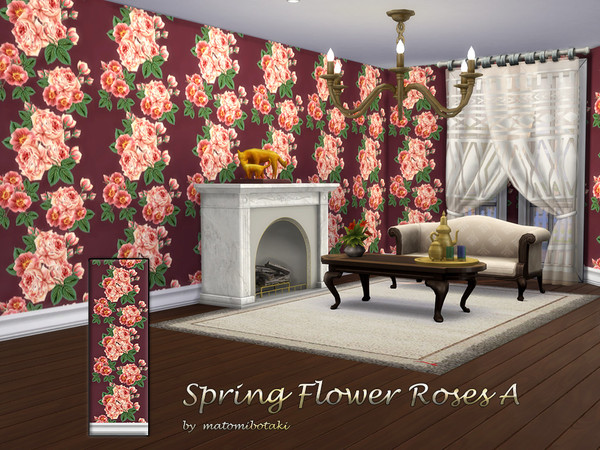 Sims 4 — Spring Flower RosesA by matomibotaki — Fresh spring floral wallpapers, all 3 wallpapers available in 2