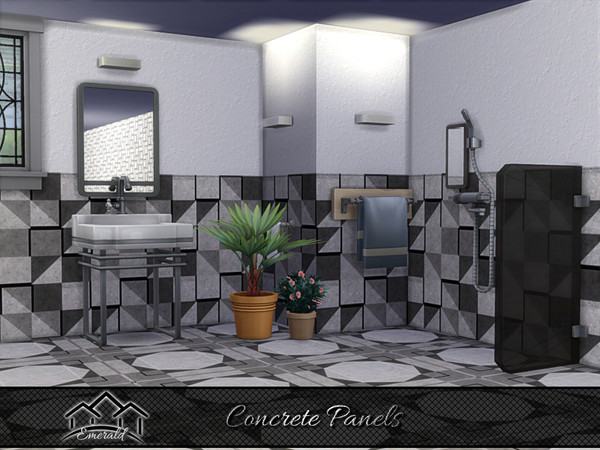 Sims 4 — Concrete Panels 1 by Emerald — Upgrade your walls with concrete panels for maximum durability and styles.