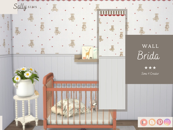 Sims 4 — Wall - Brida by SallySims_cc — Wall with white panel and bears.