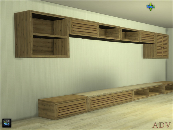 Sims 4 — ADV_Mabra_s4EntrywaySet01_benchseatv2 by MABRA2 — top and bottom cabinets and benchseats
