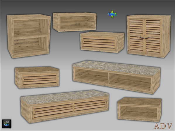 Sims 4 — ADV_Mabra_s4EntrywaySet01_topcabinetv4 by MABRA2 — top and bottom cabinets and benchseats