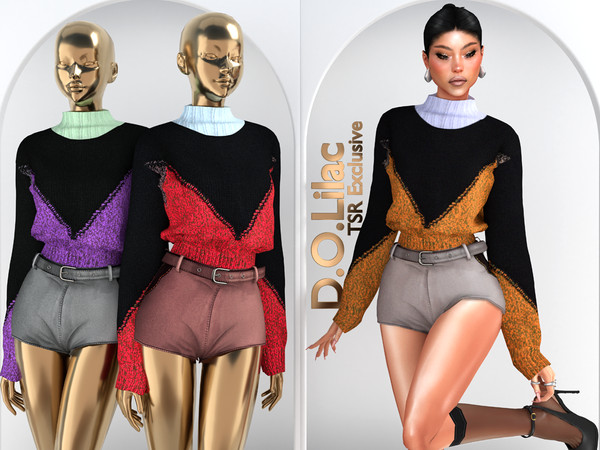 Sims 4 — Wool Leather Set DO153 Top 2187 by DOLilac — Includes: (Top + Bottom)