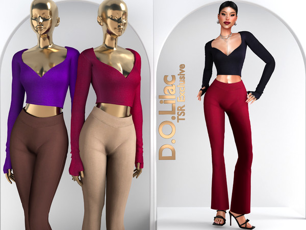 Sims 4 — Flared Minimal Chic Set DO154 Bottom 2190 by DOLilac — Includes: (Top + Bottom)