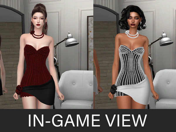 Sims 4 — By Beto - Elizabeth (Earrings) by Beto_ae0 — Elegant and luxurious dress adorned with pearls, accompanied by a