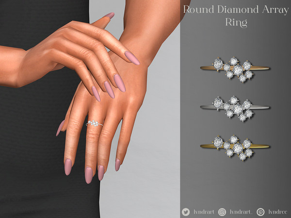Sims 4 — Round Diamond Array Ring by LVNDRCC — Diamond ring with an array of shiny, round white diamond crystals in