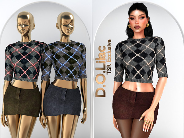 Sims 4 — Argyle Chic Set DO157 by DOLilac — Includes: (Top + Bottom)