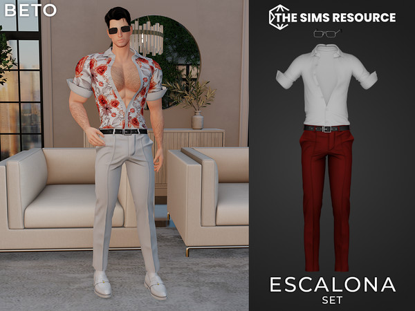Sims 4 — Escalona (Set) by Beto_ae0 — Men's summer outfit with sunglasses, enjoy it