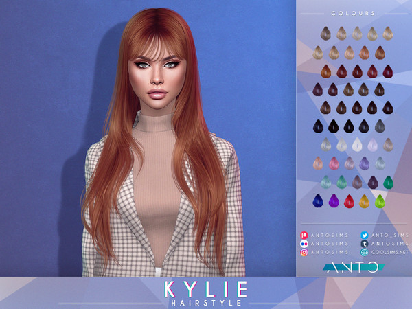 Sims 4 — Kylie Hairstyle by Anto — Long hairstyle with wispy bangs