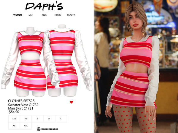 Sims 4 — DAPHS - Clothes SET528 - Sweater Vest C1732 - TSR by Daph's — A cute and trendy outfit set featuring a striped