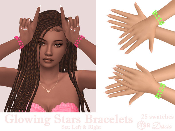 Sims 4 — Glowing Stars Bracelets Set by Dissia — Two rows slowly glowing stars bracelet for left or right hand