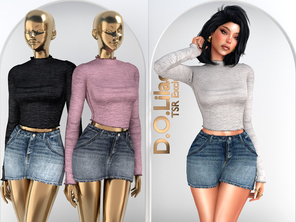 Sims 4 — Simple Denim Set DO160 Top 2204 by DOLilac — Includes: (Top + Bottom)
