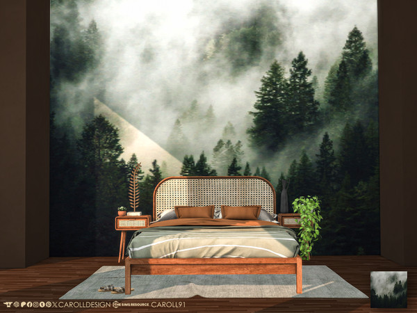 Sims 4 — Bosco Mural Wall by Caroll912 — A 5-tile seamless mural wallpaper in dark green and grey tones. Suitable for