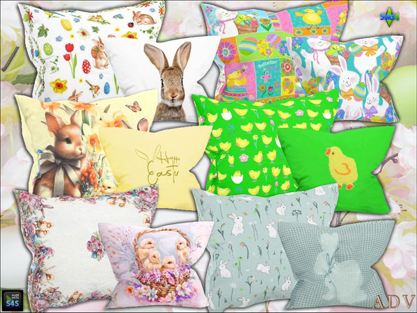 Sims 4 — ADV_Mabra_s4EasterSet_pillows by MABRA2 — Easter pillows in 6 swatches