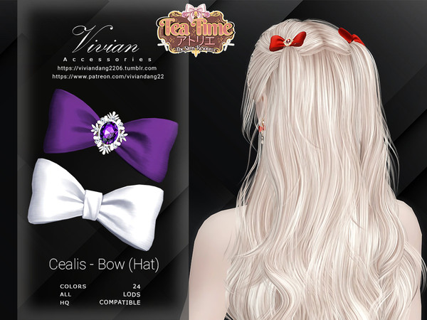 Sims 4 — VivianDang_AF_Hair_CaelisBow_NoJewel by VivianDang — - 2 versions (with and without Jewel)