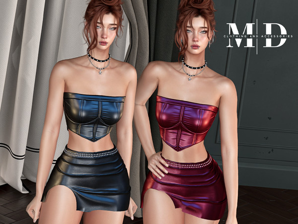 Sims 4 — Sofia - Leather Top and Skirt Set by Mydarling20 — Outfit Information Age Groups: Teens, Young Adults, Adults,