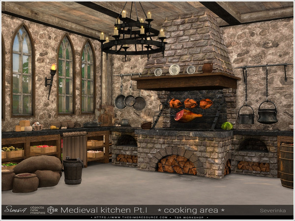 Sims 4 — Medieval kitchen Pt.I Cooking area by Severinka_ — A set of furniture and decor in the Medieval style for