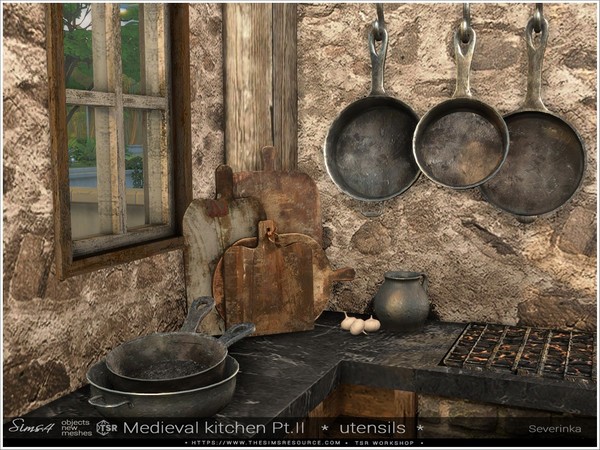 Sims 4 — Medieval kitchen Pt.II Utensils by Severinka_ — A set of furniture and decor in the Medieval style for
