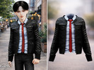 Sims 4 — Child - Leather jacket set with checked shirt and tie by Garfiel — A polished layered outfit for kids featuring