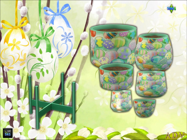 Sims 4 — ADV_Mabra_s4EasterSet08_plantpotv5 by MABRA2 — A set of plantpots in 6 sizes and a plantpot stand