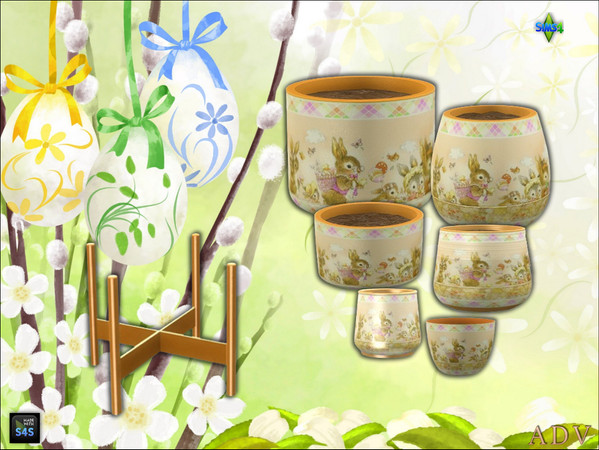 Sims 4 — ADV_Mabra_s4EasterSet09 by MABRA2 — A set of plantpots in 6 sizes and a plantpot stand