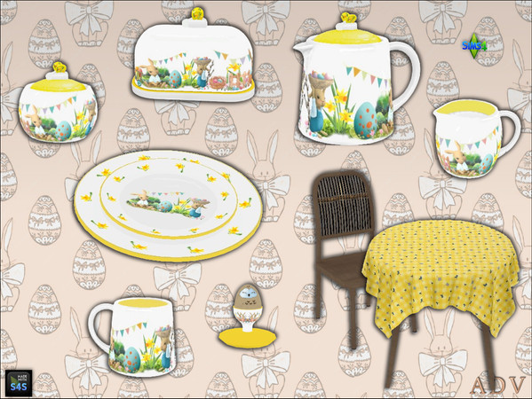 Sims 4 — ADV_Mabra_s4EasterSet17_eggstand by MABRA2 — Dining table and chair with Easter tableware